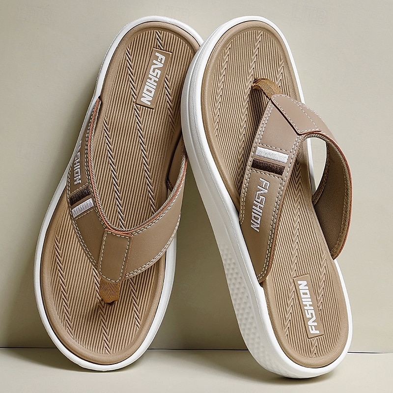 Men's Black Thick Sole Flip Flops with Soft Footbed and Fashion Strap Design for Adults Comfortable Summer Slippers for Beach Vacation Poolside Lounge Daily Shower Use 2025 - $26.99 –P4
