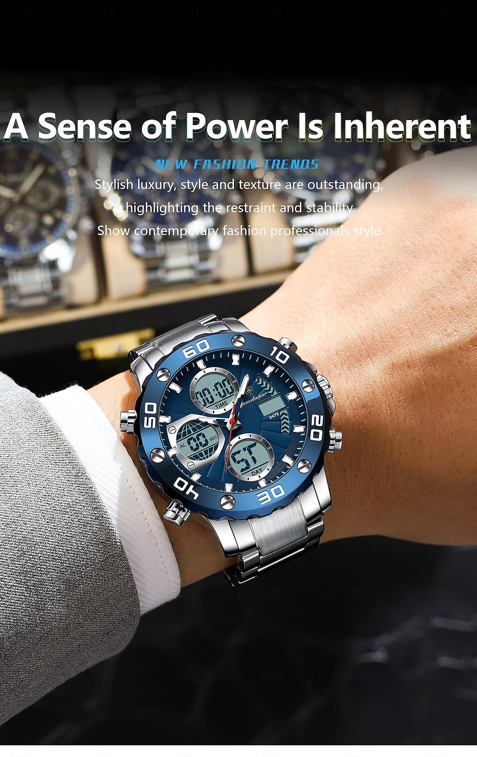 Reloj de pulsera deportivo para hombre, con alarma LED, pantalla de doble horario, reloj digital de cuarzo para hombre, reloj electrónico resistente al agua para hombre. 2025 - $37.99 –P5
