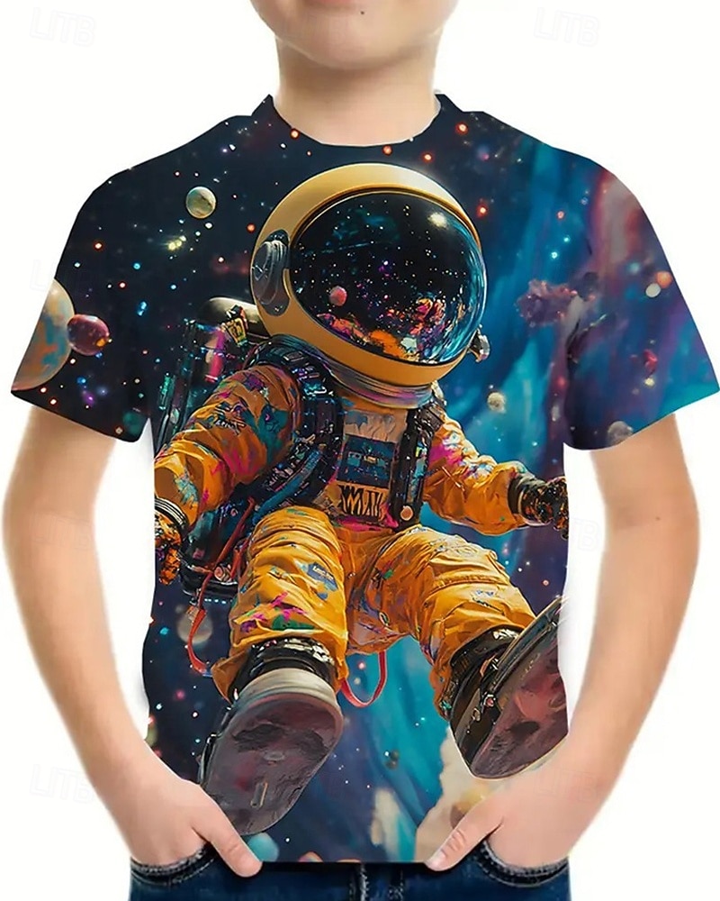 Jungen 3D Astronaut T-Shirt Kurzarm Sommer Frühling Mode Basic Kinder 4-12 Jahre Rundhalsausschnitt Outdoor Lässig Täglich Normale Passform 2026 - $11.99 –P5