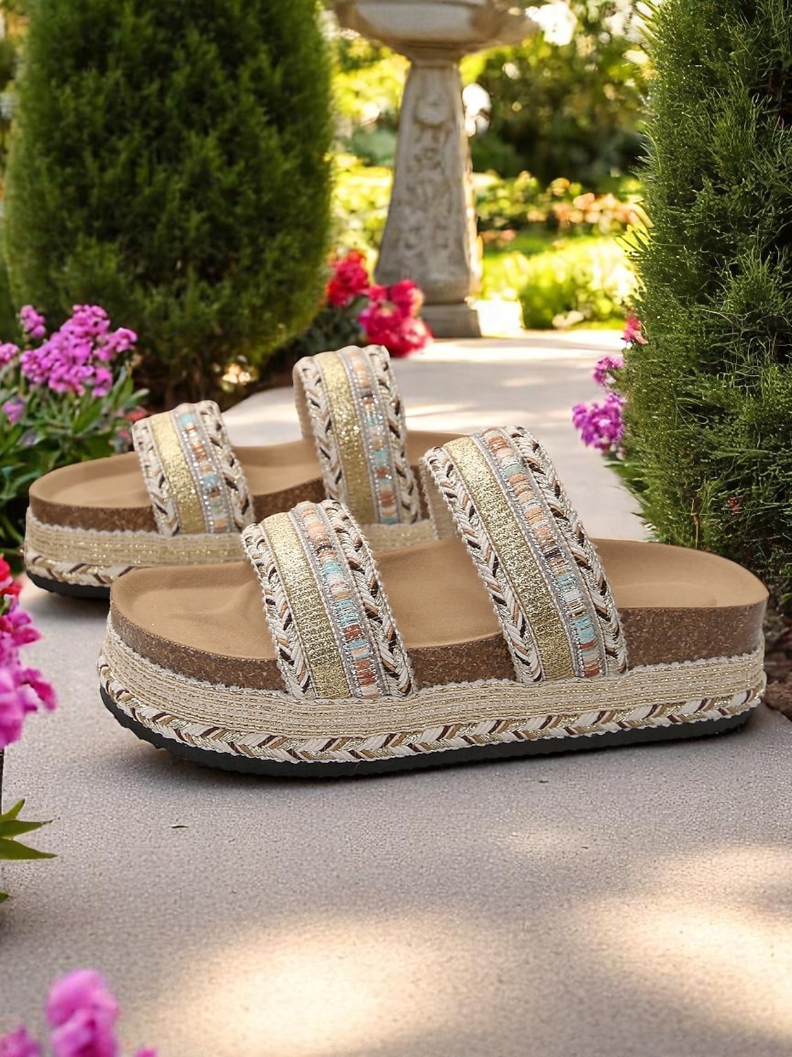 Damen-Sandalen im Boho-Stil in Blau mit Webmuster – Plateau-Slipper im Ethno-Stil für Strandurlaube und lässige Sommeroutfits 2026 - $26.99 –P6