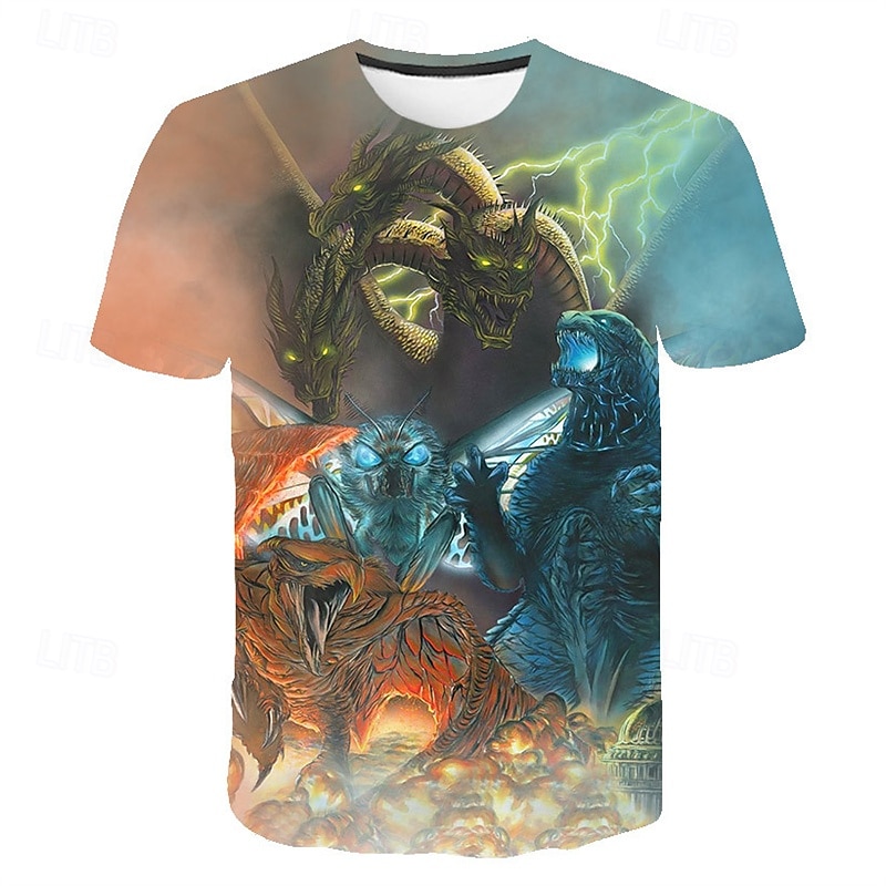 Gutt 3D Dyr Dinosaur T skjorte T-skjorte Kortermet Sommer Vår Mote Grunnleggende Barn 4-12 år Crew-hals utendørs Avslappet Daglig Normal 2025 - $11.99 –P6