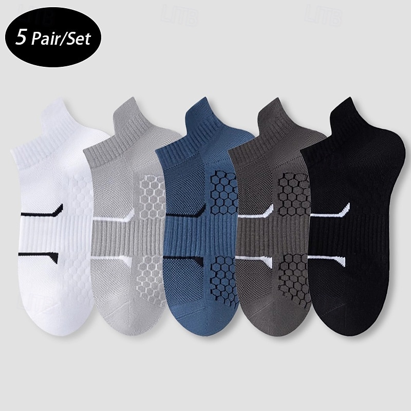 Herren 5 Paare Mehrfachpackungen Socken Laufsocken Freizeitsocken Schwarz+Weiß+Grau Schwarz*2+Dunkelgrau*2+Dunkelblau*1 Farbe Einfach Urlaub Sport & Outdoor Täglich Basic Mittel Frühling Herbst Mode 2026 - $7.49 –P1