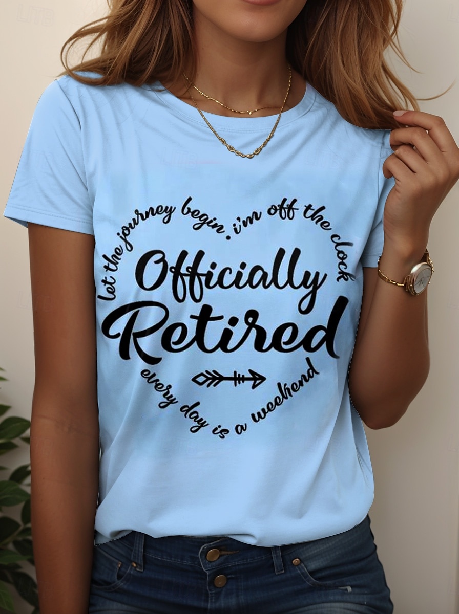 Women's T Shirt Retired Graphic Letter Vintage Stylish Classic Short Sleeve Crew Neck Regular Tops Daily Weekend Print Black White Pink Blue Purple Summer 2025 - $19.99 –P3
