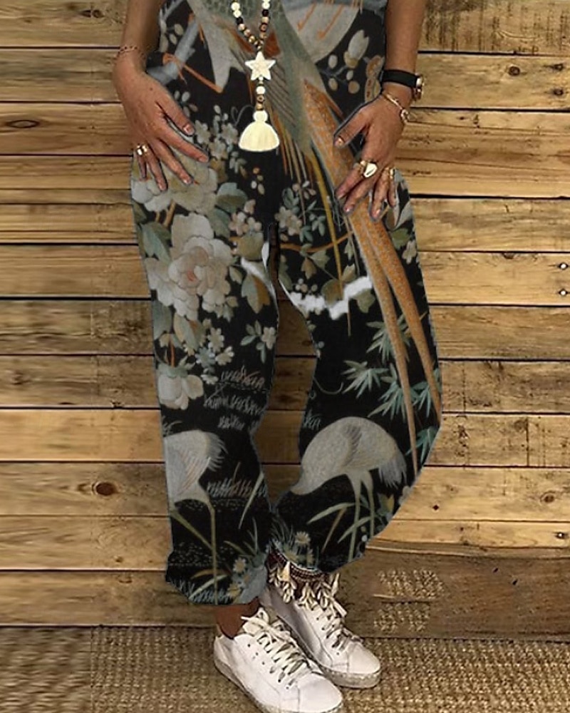 בגדי ריקוד נשים נורמלי סרבלים יום יומי פרחוני ללא שרוולים צווארון U דפוס רחוב חגים רגיל אפור כהה קיץ 2025 - $23.99 –P3