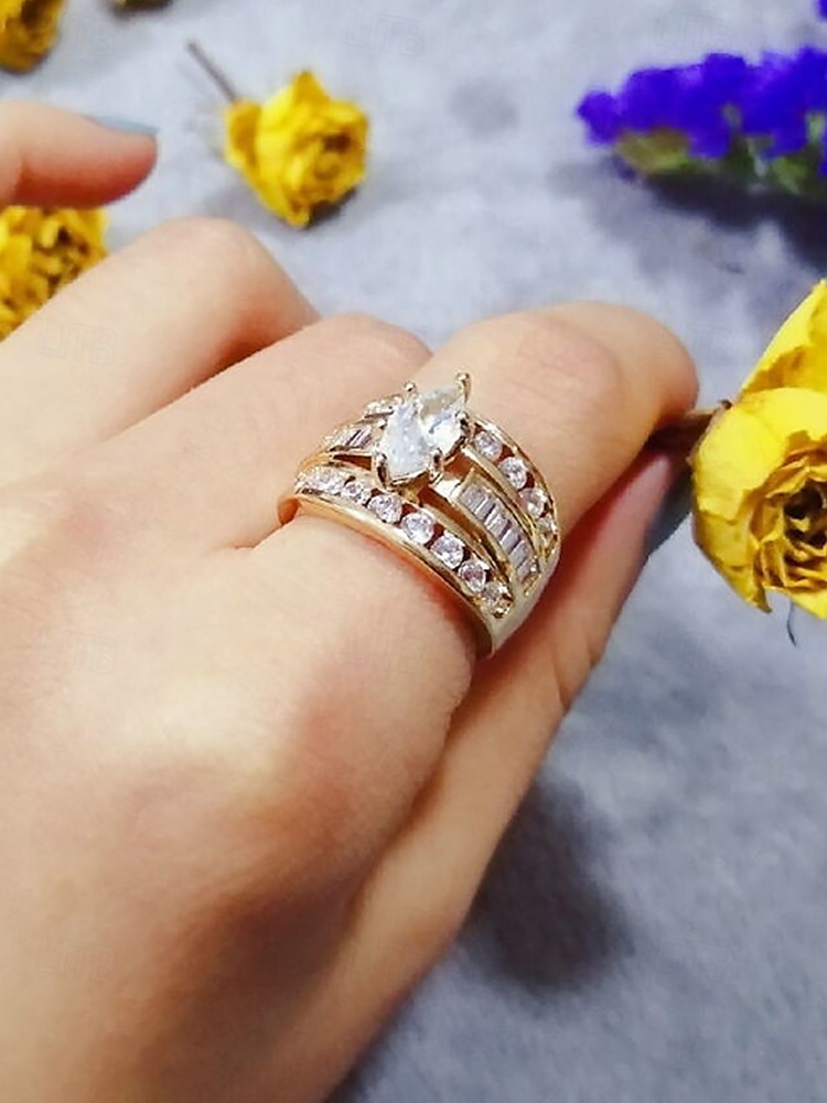 Dames vergulde marquise geslepen kristallen ring – elegante statement sieraden voor bruiloften, verlovingen en avondfeesten 2025 - $9.99 –P3