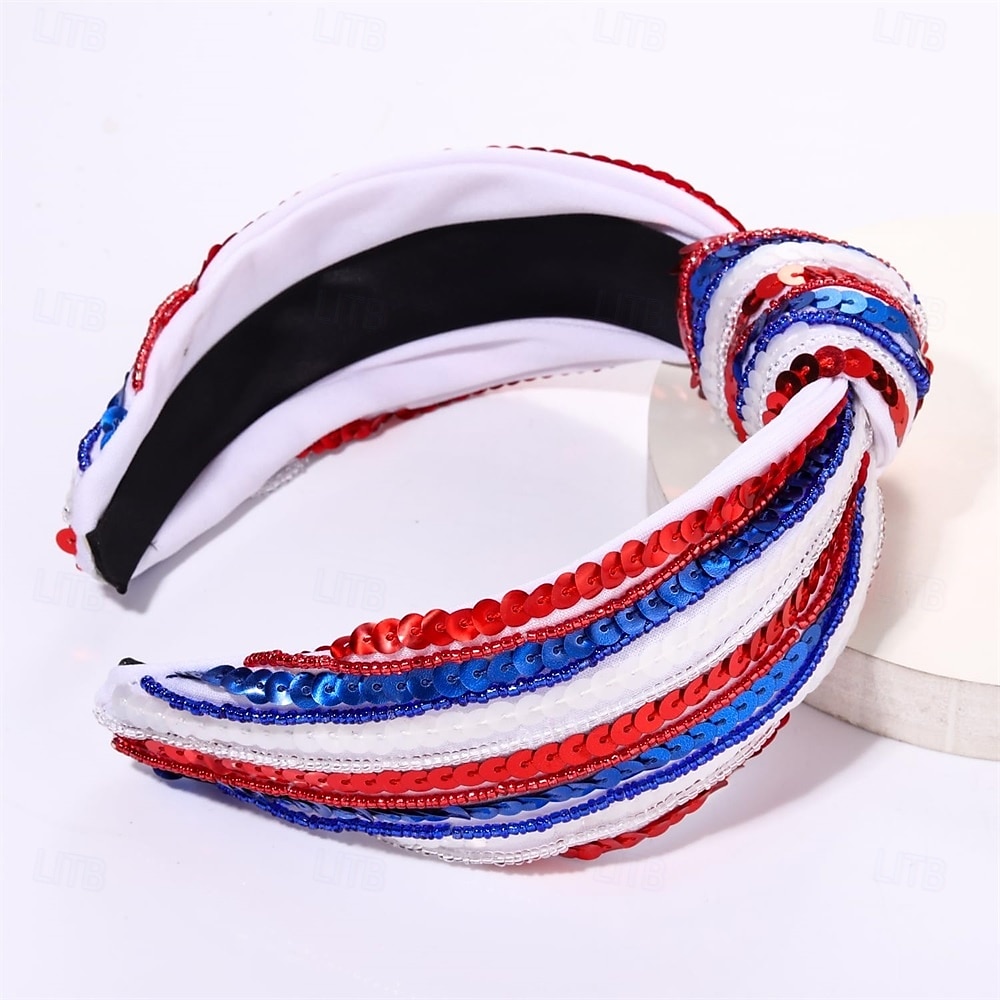 4 juli hoofdband voor vrouwen en meisjes, 4 juli geknoopte hoofdband, rood, wit en blauw, met pailletten en kralen versierde patriottische haarband, Amerikaanse vlag, Amerikaanse onafhankelijkheidsdag 2025 - $12.49 –P7