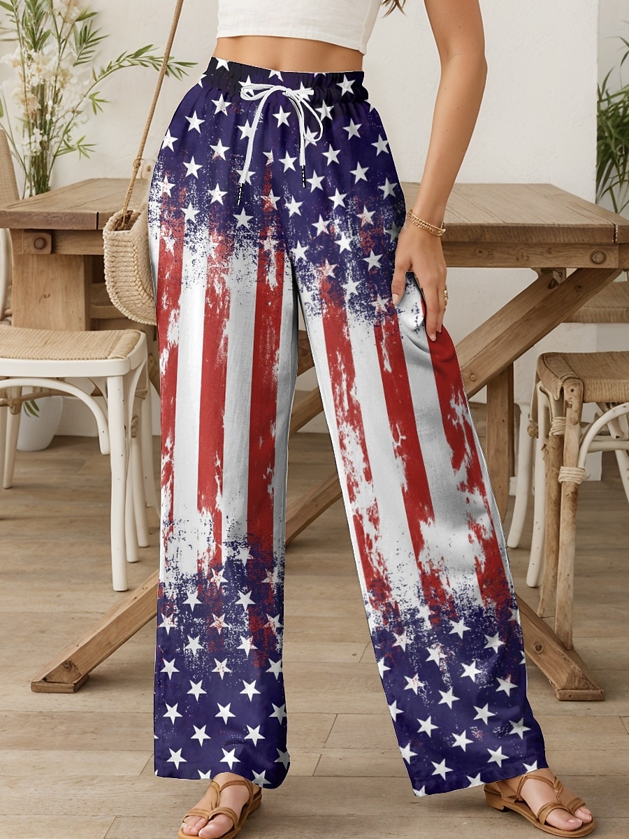 Pantaloni Chino Patrioți pentru Femei Croi Larg Vacanță Vintage Moda Lungime Completă Talie Mare Imprimare cu Steag Respirabil Moi Micro-elastici 2025 - $24.99 –P5