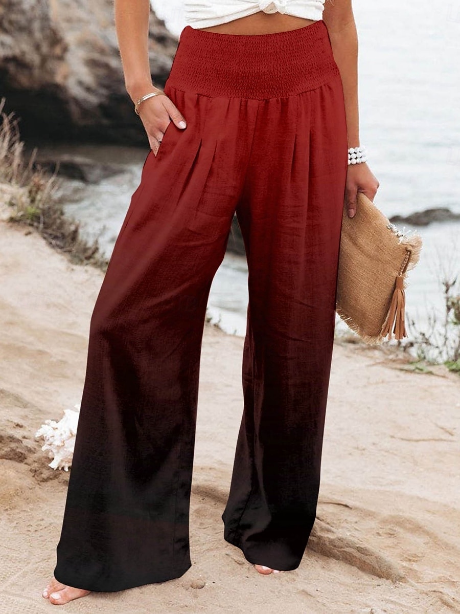 Mujer Perneras anchas Chinos Vacaciones Vintage Moda Longitud total Alta cintura Degradado Bolsillo Cintura elástica Estampado Confortable Suave Cómodo Microelástico Exterior Calle Arco iris Negro 2025 - $29.99 –P3