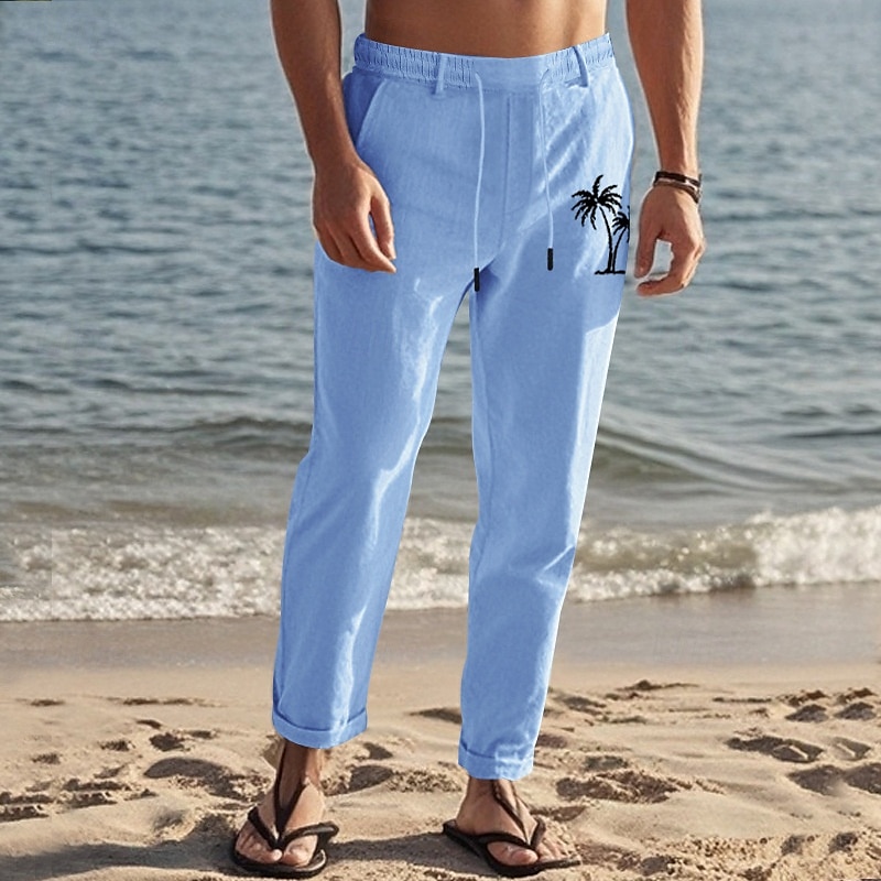 Férfi Vászon nadrág Nadrág Nyári nadrág Strand nadrág Zseb Zsinór Rugalmas derék Kókuszfa Mokaszinok Légáteresztő Vakáció Napi Szabadság Hawaii Boho Fekete Fehér 2025 - $25.99 –P10