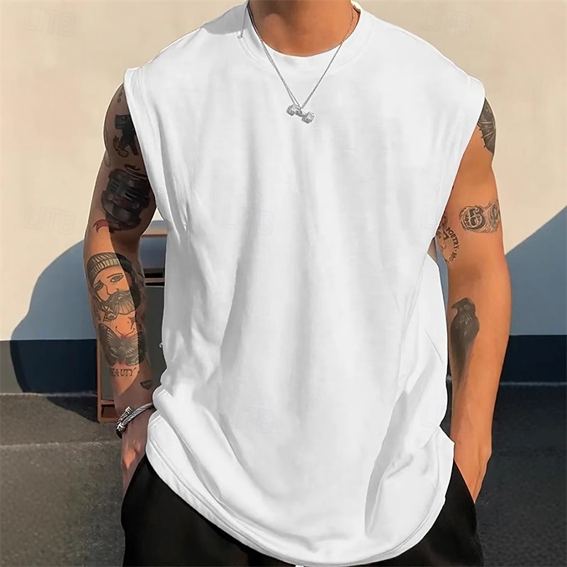 Herren Tank Top Weste Unterhemd Ärmelloses Shirt Ärmellos Rundhalsausschnitt Sommer Einfach Mode Designer Basic Klassisch Urlaub Straße Ausgehen Schwarz Weiß Rosa Top T-Shirt für Herren 2025 - $9.49 –P1