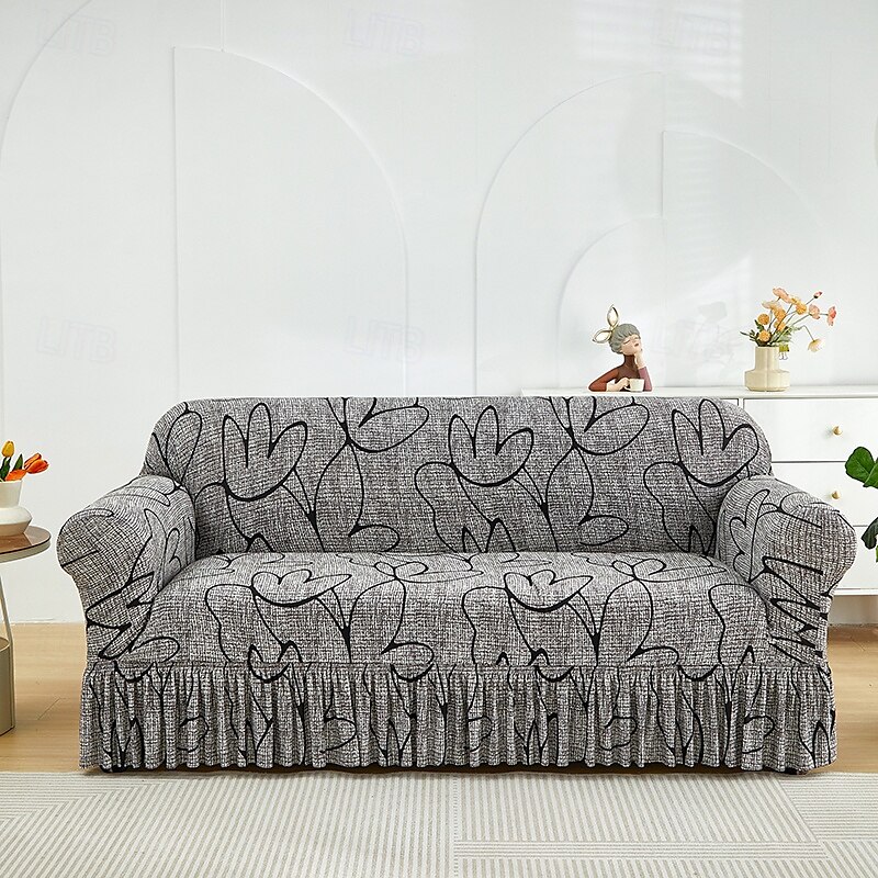 Funda de sofá de 1 pieza con volante, moderna, elástica, ajustada, con detalles elásticos, lavable a máquina, con impresión reactiva, adecuada para sillones, sofás dobles, triples y cuádruples. 2025 - $24.99 –P2