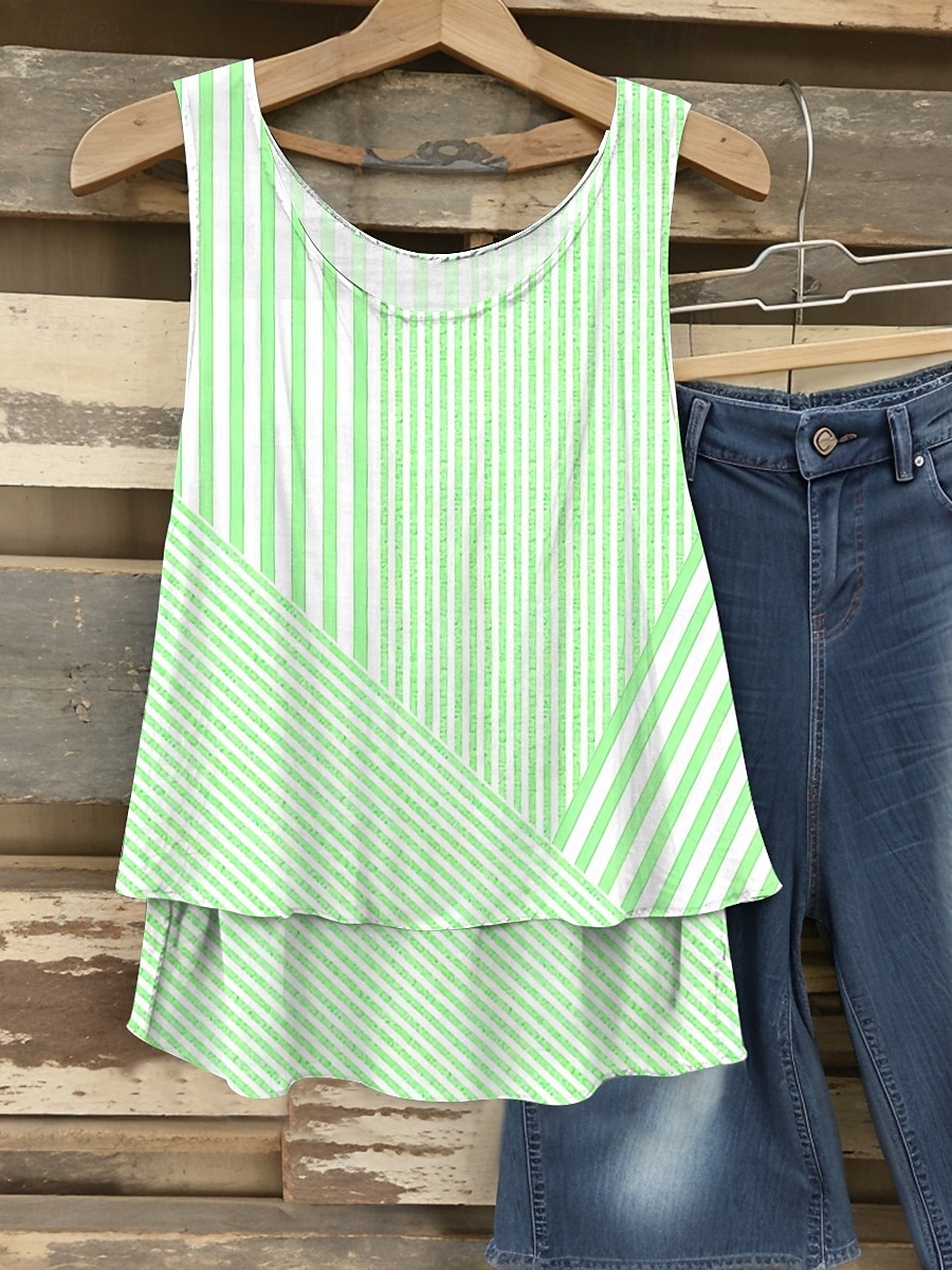 Dame Camisole Tank Top Grafisk Stripet Elegant Romantikk Fritid Ermeløs V-hals Vanlige topper Daglig Lapper Trykt mønster Rosa Blå Lilla Grønn Sommer Vår 2025 - $24.99 –P4