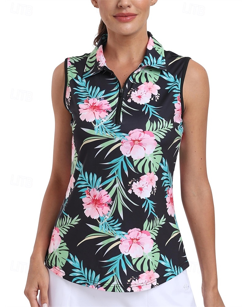 Per donna Floreale Maglia da tennis Senza Maniche Stampato UPF50+ Asciugatura Rapida Tennis Golf Badminton Collo con zip Maglietta Top Rosa Verde Abbigliamento da tennis del 2026 a $22.99 –P1