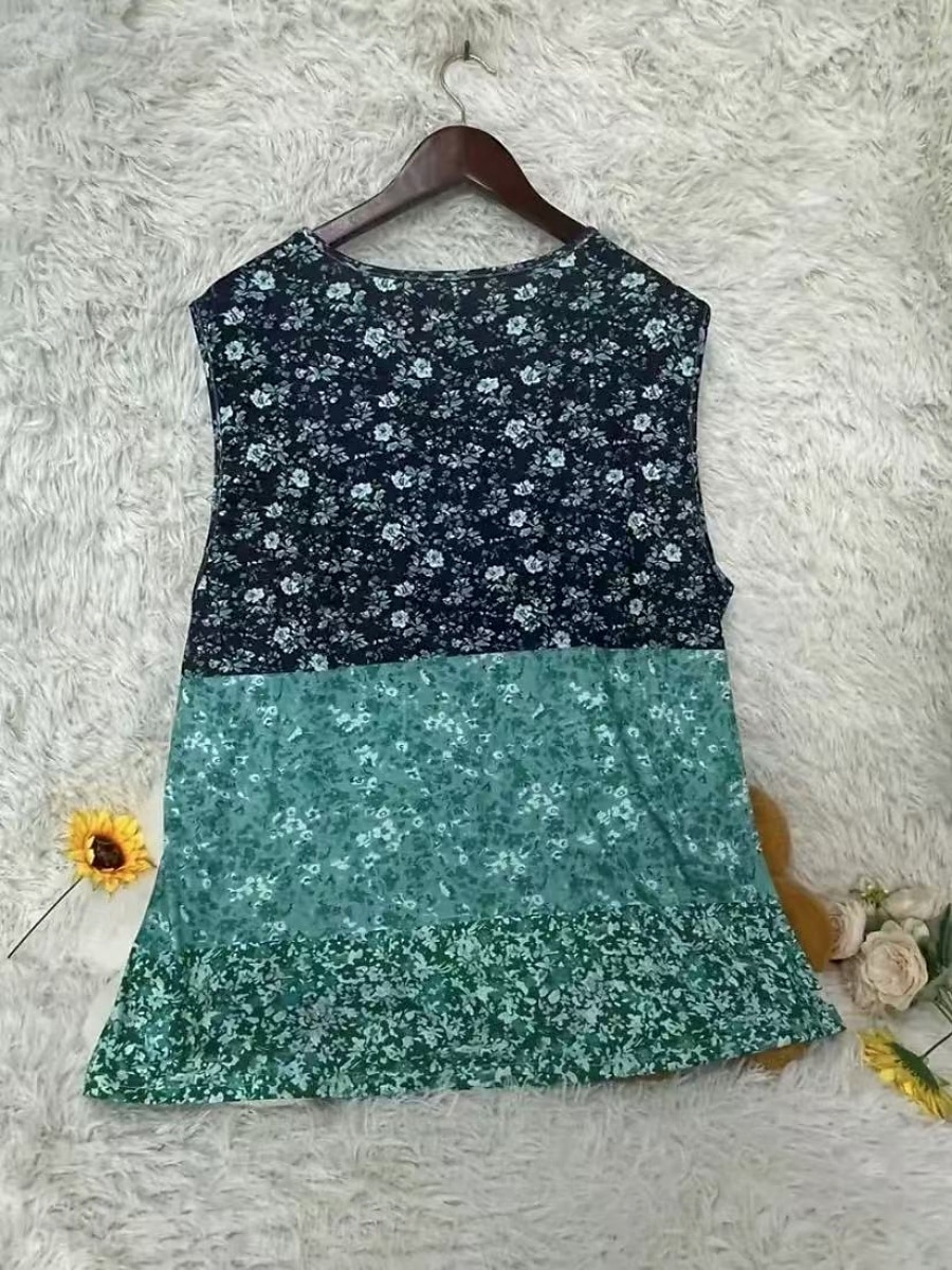 Dame Singleter Camisole Tank Top Blomstret Bohem Etnisk Ermeløs V-hals Vanlige topper Daglig Ferie Trykt mønster Marineblå Blå Kamel Fuksia Grønn Sommer 2025 - $14.99 –P11