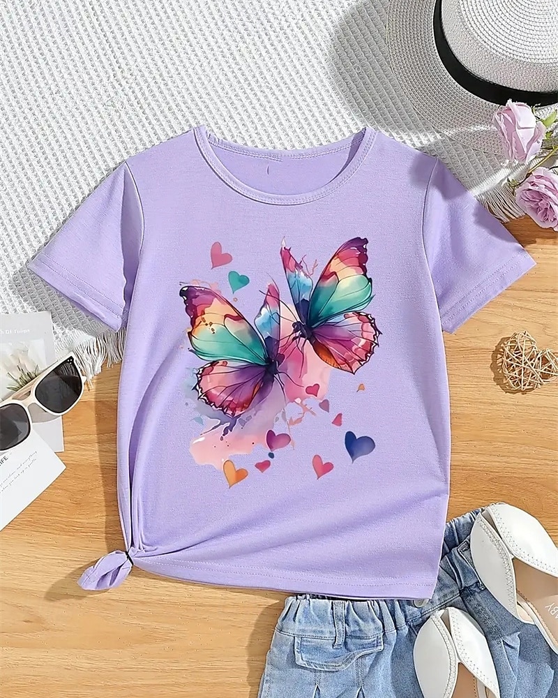 Girls' 3D Butterfly T shirt Tee Short Sleeve Summer Spring Fashion Basic Kids 4-12 Years Crew Neck Outdoor Casual Daily Regular Fit 2025 - $11.99 –P9