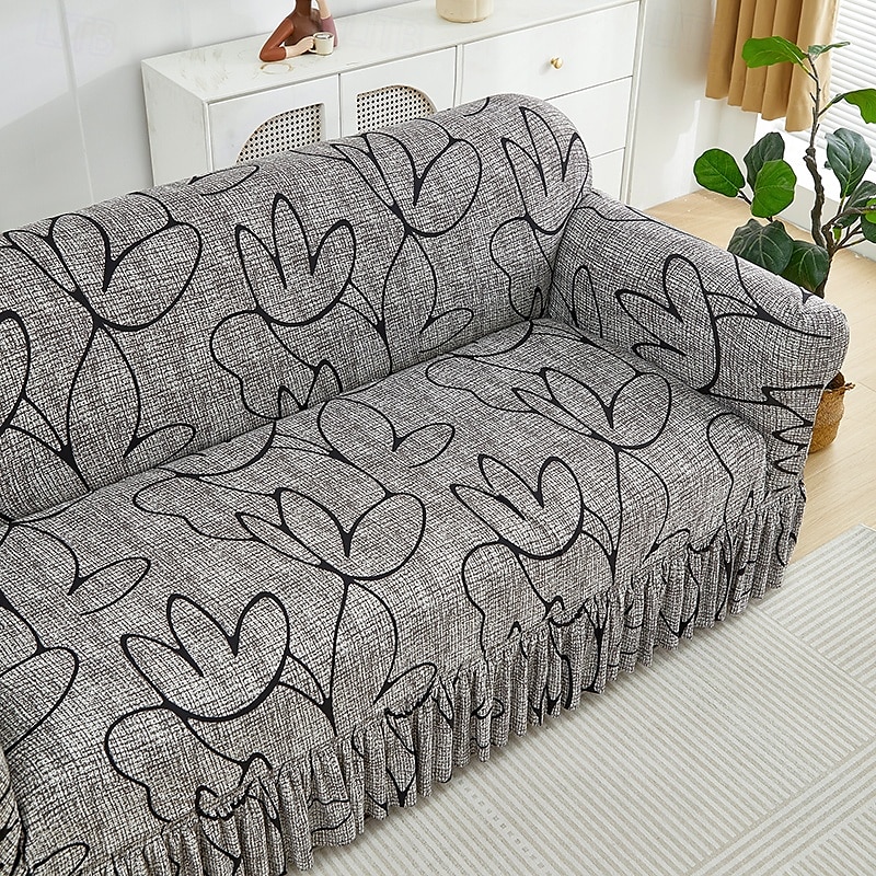 Funda de sofá de 1 pieza con volante, moderna, elástica, ajustada, con detalles elásticos, lavable a máquina, con impresión reactiva, adecuada para sillones, sofás dobles, triples y cuádruples. 2025 - $24.99 –P5