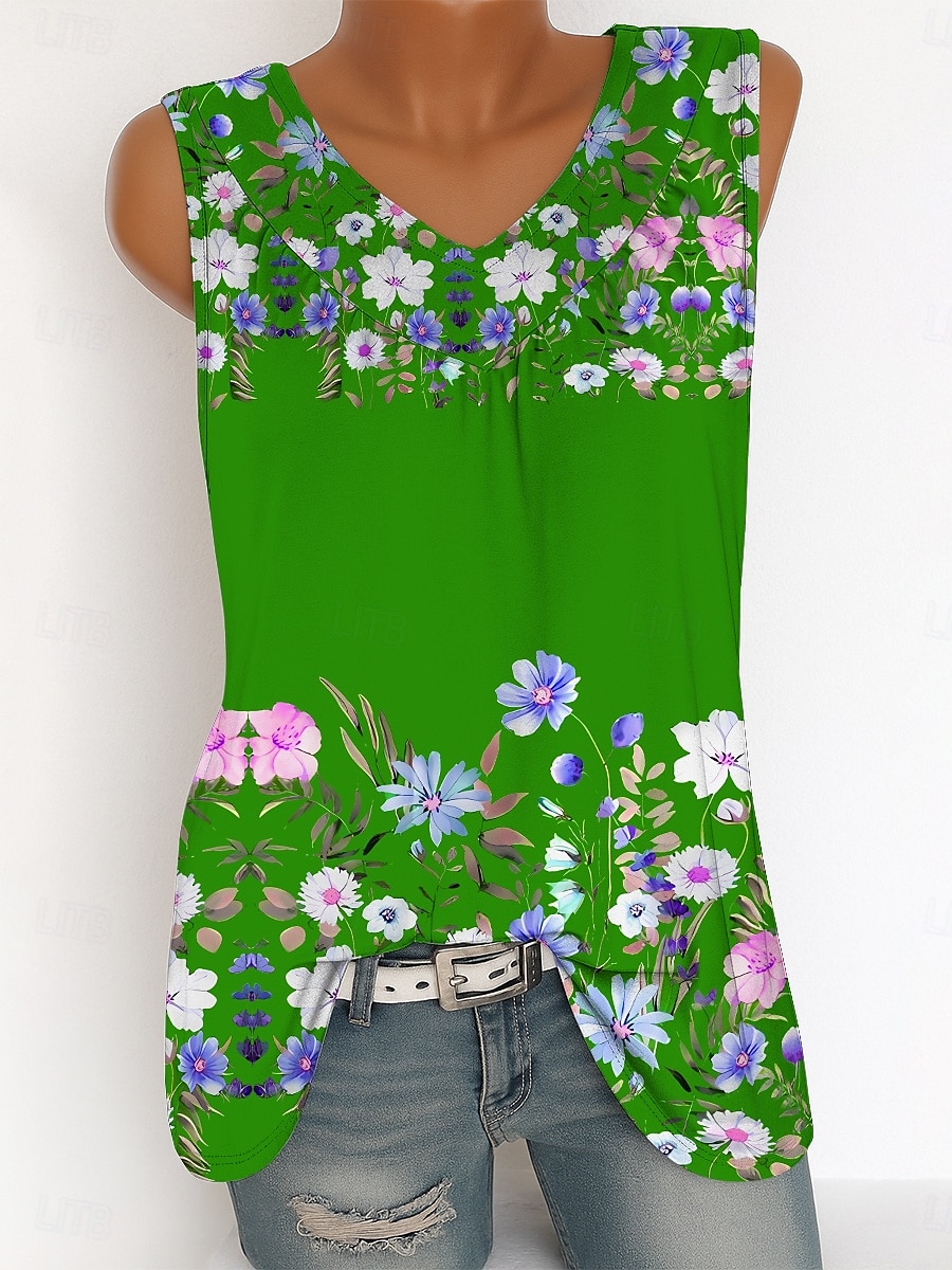 Women's Camisole Tank Top Floral Graphic Vintage Tropical Stylish Sleeveless V Neck Long Tops Daily Print Blue Purple Green Summer Spring 2025 - $23.99 –P4