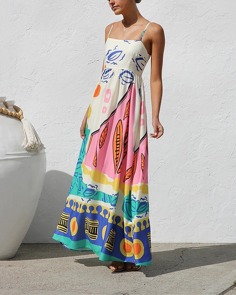 Pentru femei Rochie Lunga Rochie Maxi Rochii de in bumbac Rochie casual Rochie Slip Modă În aer liber Petrecere Concediu Fit regulat Bloc Culoare Fără manșon Bretele Spagheti Albastru piscină Vară 2025 - $38.99 –P5