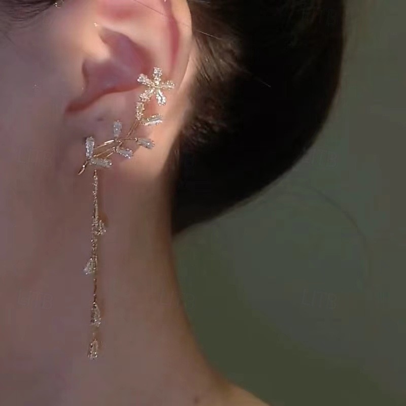 Zircon Flowers Without Ear Holes Tassel Ear Hanging Unique New Fairy Ear Accessories 2025 - $24.99 –P2