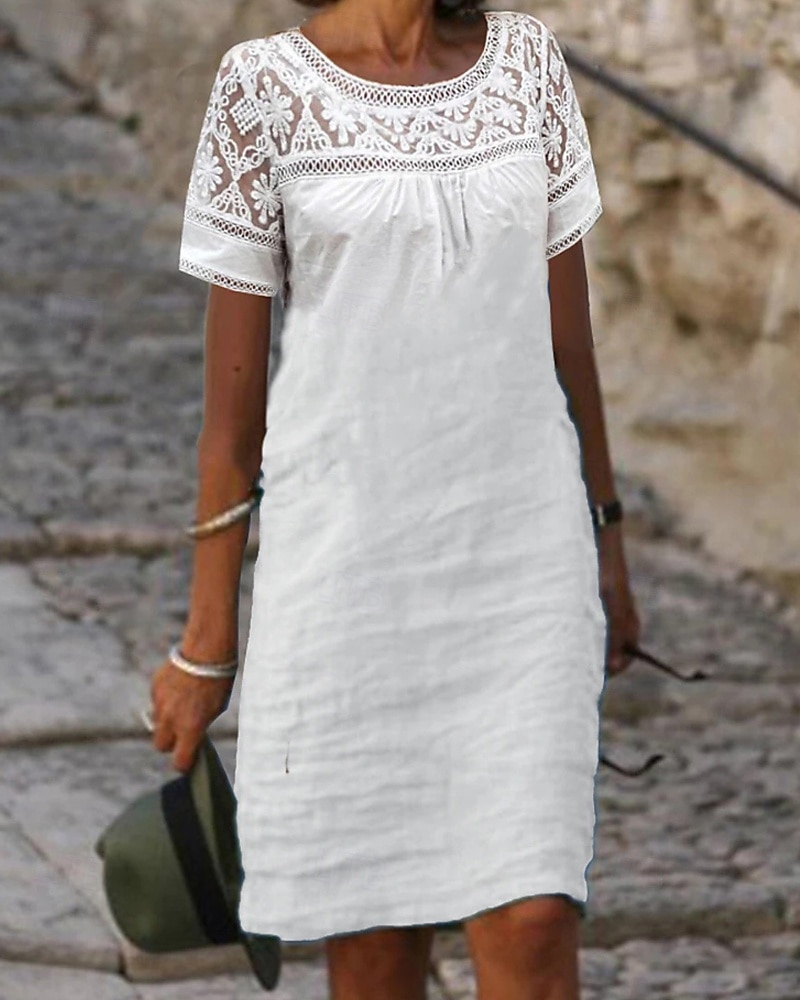 Femmes Mini Robe Robe en coton et lin Mode Moderne Extérieur Vacances Fête Coupe régulière Uni Manche Courte Col ras du cou Noir Blanche Rose Claire Kaki Été de 2025 ? $12.99 –P2