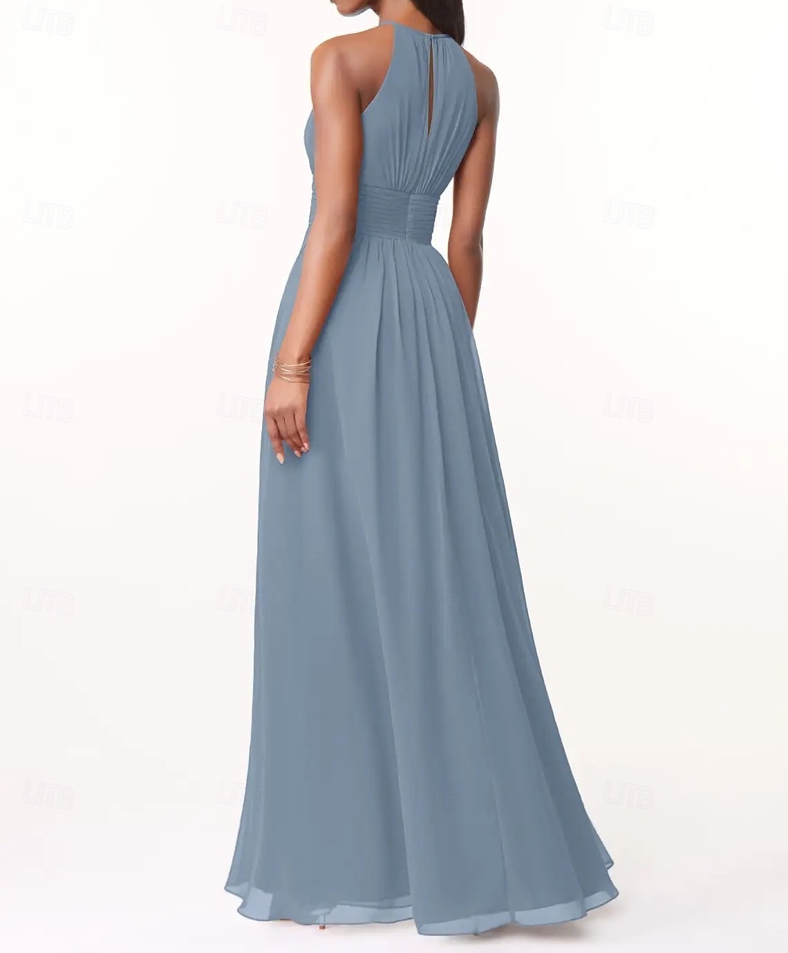 A-Line Bridesmaid Dress Halter Neck Sleeveless Elegant Floor Length Chiffon with Pleats / Ruching 2025 - $153.99 –P2