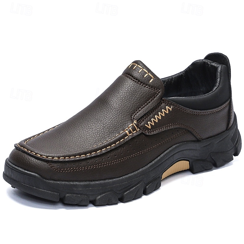 scarpe slip-on da uomo in pelle marrone scuro con suola robusta - calzature resistenti e alla moda per uso esterno del 2025 a $34.99 –P2
