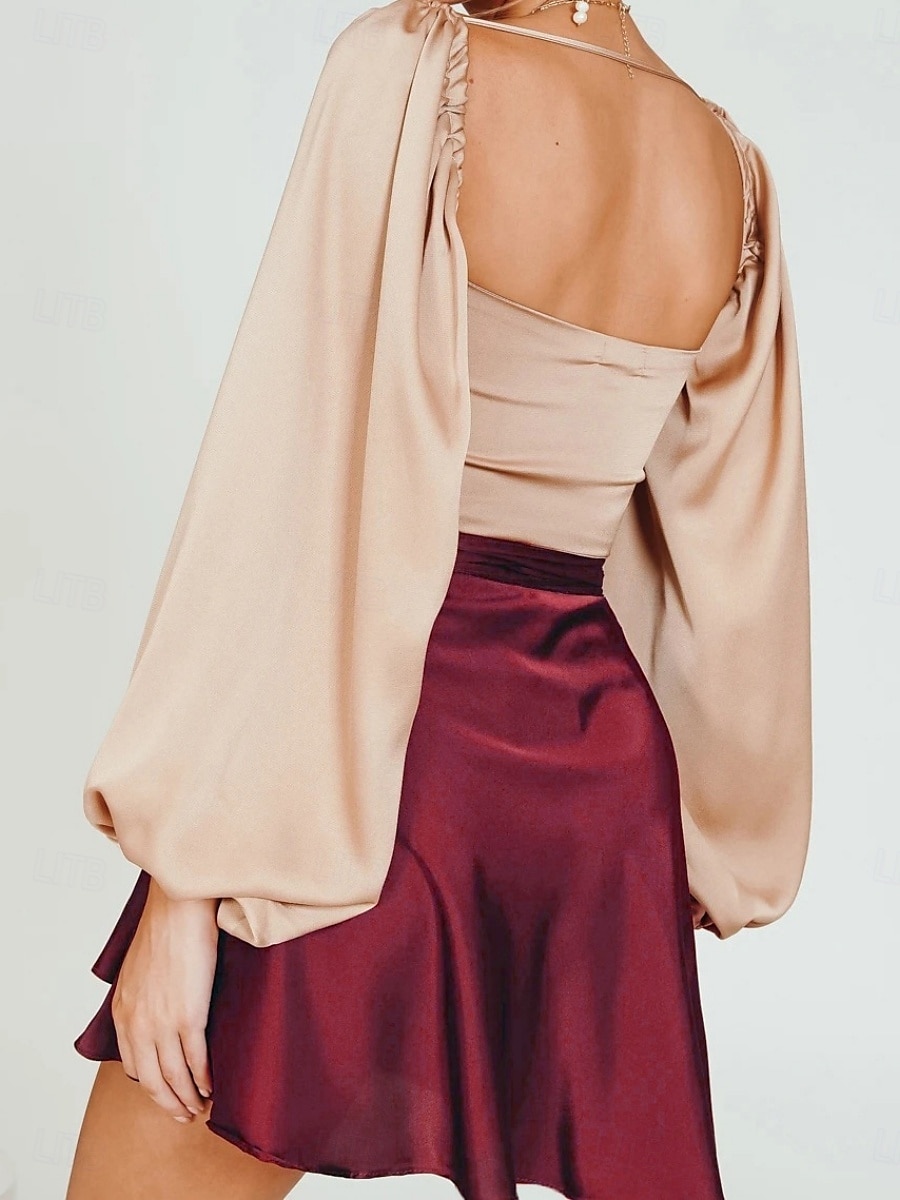 Women's Skirt A Line Solid Color Fashion Casual Mini High Waist Skirts Plain Micro-elastic Street Daily Wine White Champagne Pink Summer Satin 2025 - $18.99 –P4