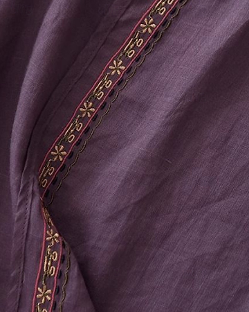 Femmes Gilet en coton et lin Chemisier Fleur Élégant Moderne Sans manches Bretelle Hauts Réguliers Fête Sortir Broderie Violet Été de 2025 ? $20.99 –P5