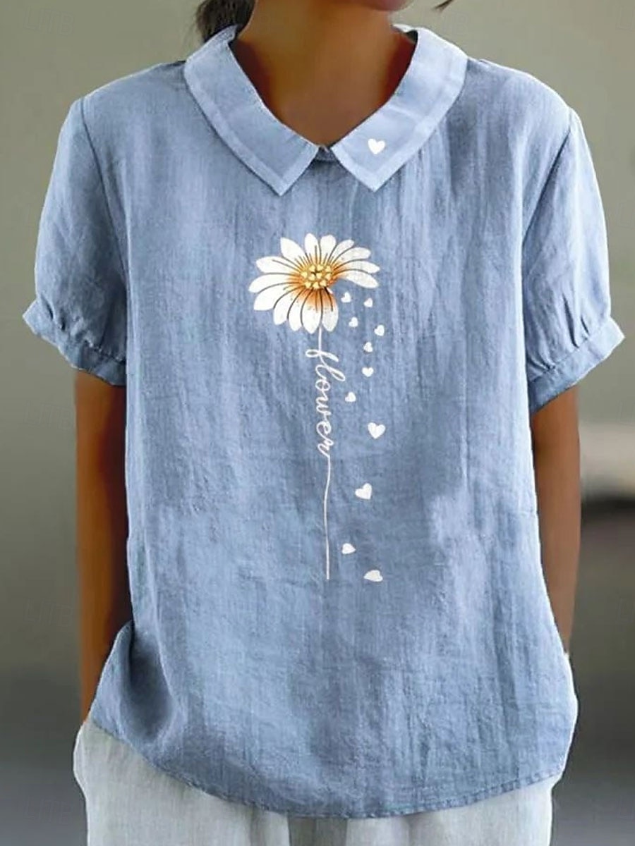 Dame Bluse Blomstret Grafisk Årgang Tropisk Stilfull Kortermet Peter Pan krage Vanlige topper Arbeid Daglig Trykt mønster Rosa Blå Grønn Grå Sommer Vår 2025 - $23.99 –P1
