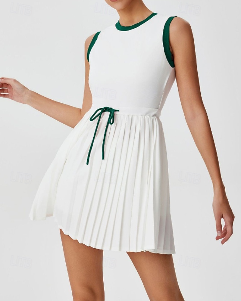 Per donna Patchwork Abito da tennis Abito sportivo Senza Maniche Coulisse Pieghettato Traspirante Tennis Golf Pickleball Girocollo Tank Back Nero Rosso Verde Abbigliamento da tennis del 2026 a $45.99 –P2