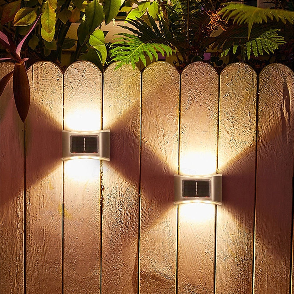 Luminária de parede solar externa de aço inoxidável 6led, à prova d'água, para varanda, pátio, pátio, cerca, decoração noturna, fácil instalação, decoração de jardim, luminária de parede solar externa de 2025 por $14.99 –P4