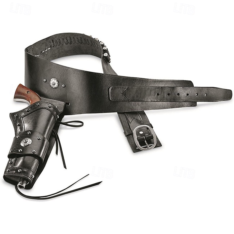 Toc de revolver din piele western cu bucle pentru muniție, toc de tragere cowboy, curea de armă vintage în stil sass pentru bărbați, accesoriu pentru costum Old West 2025 - $44.99 –P5