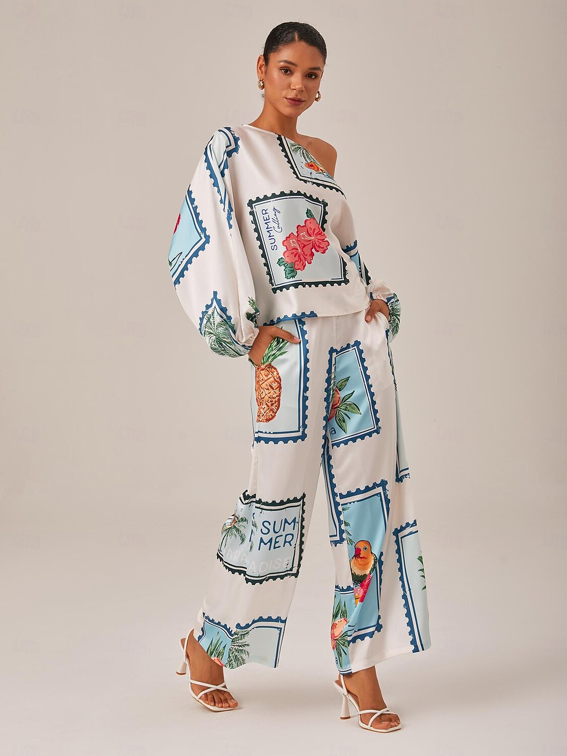 Seamless Pattern Print Elastic Waist Wide Leg Trousers 2025 - $64.99 –P5