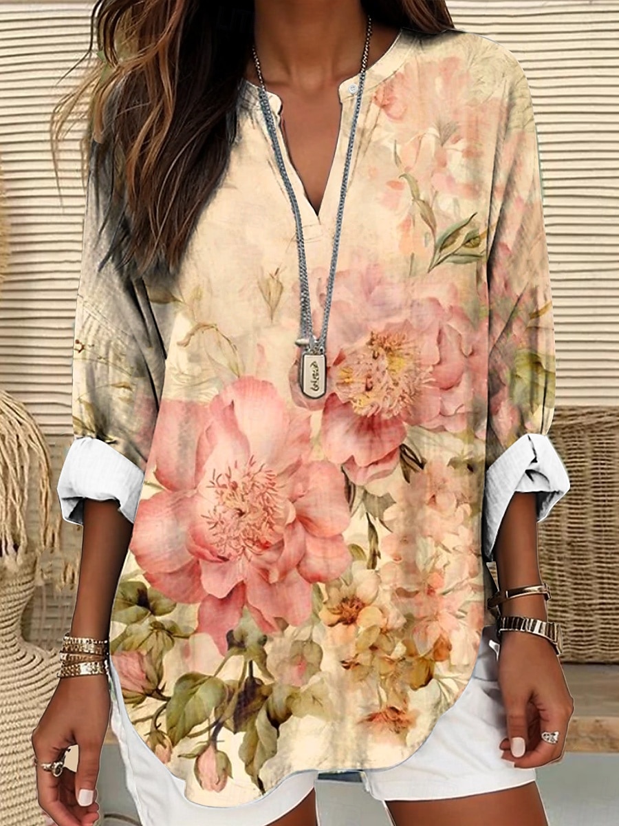 Femmes Chemisier Fleuri Graphique Élégant ancien Quotidien manche longue Col en V Hauts Réguliers Quotidien Fête Tenue de plage Imprimé Blanche Rose Claire Bleu Bleu Poudré Violet Été Printemps de 2025 ? $24.99 –P7
