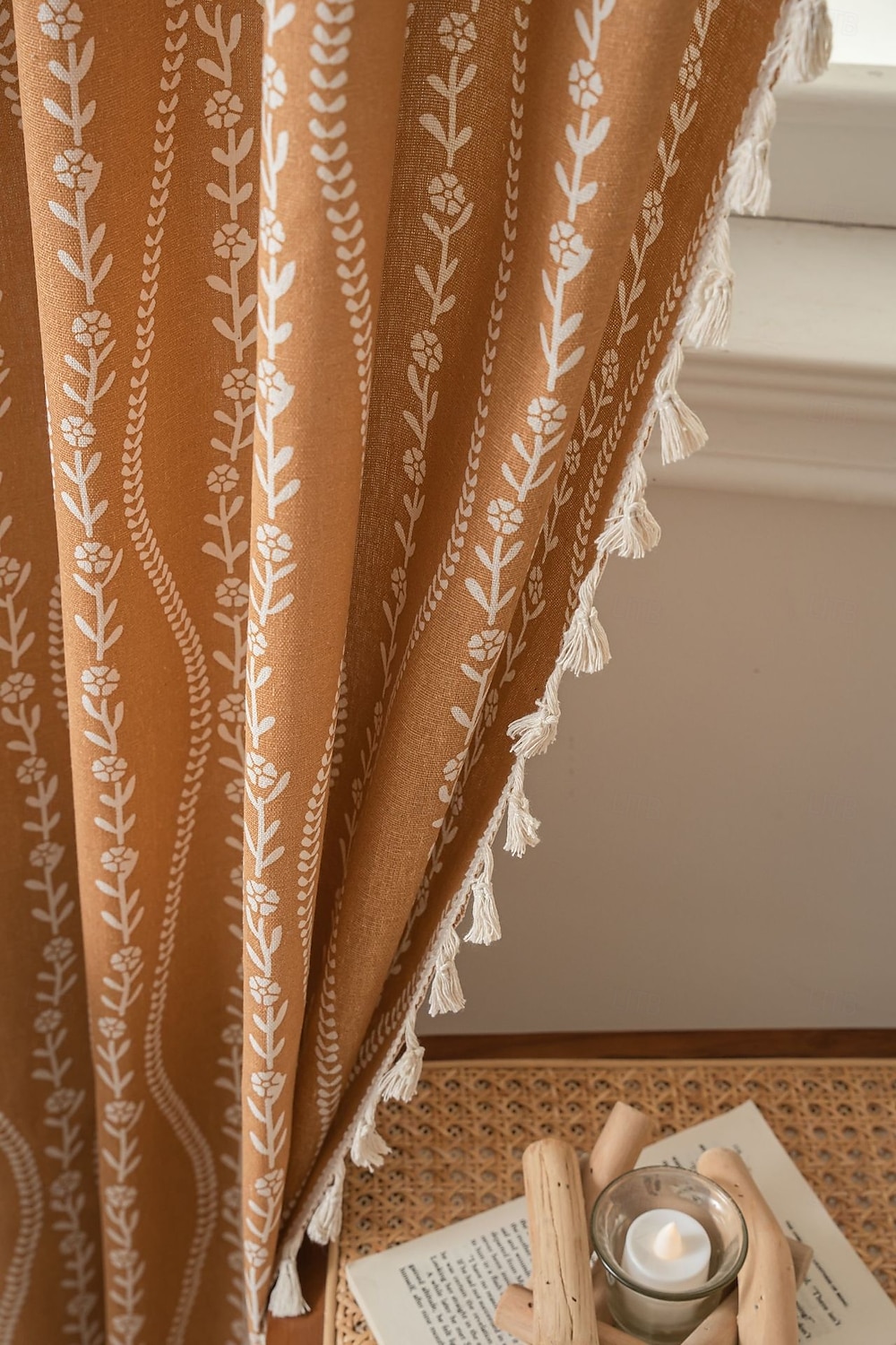 Boho Curtains Printed Cotton Linen Rod Pocket Vintage Farmhouse Bohemian Tassels Window Treatment 1 Panel Terracotta Stripe Florals for Bedroom Dining Room 2026 - E£1801.22 –P12