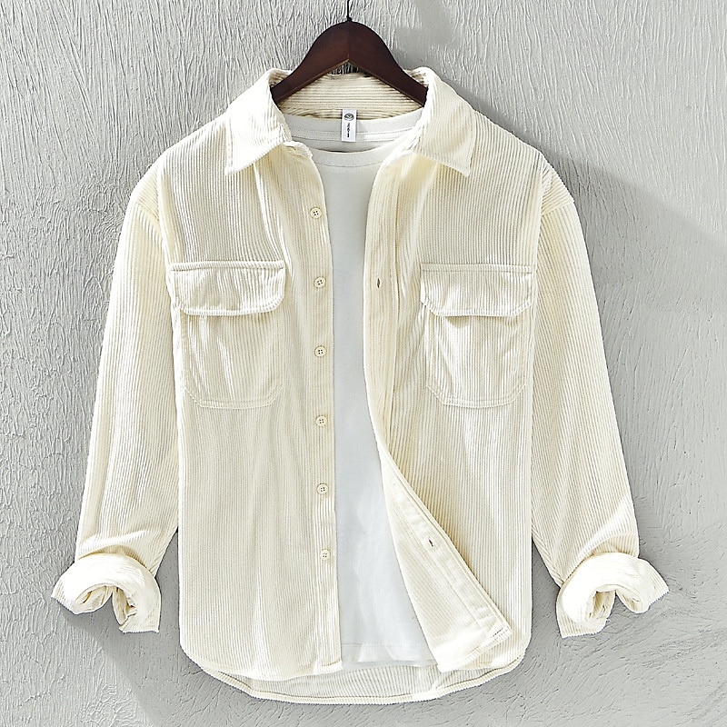 Men's Casual Shirt Corduroy Shirt Shirt Jacket Plain Vacation Daily Wear White Dark Gray Apricot Long Sleeve Lapel Spring Autumn / Fall Clothing Apparel Pocket 2025 - $40.99 –P3