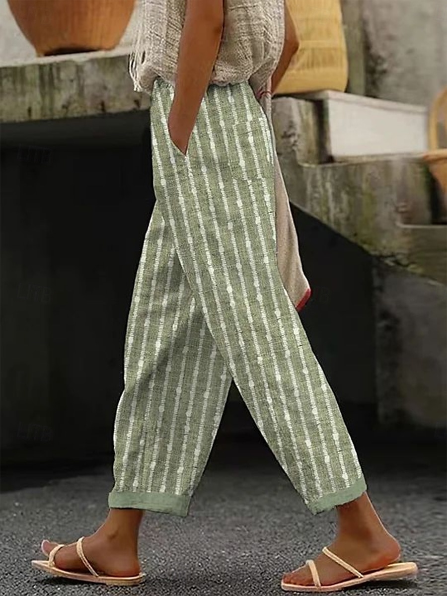 Damen Slim Fit Elegant Urlaub Vintage Volle Länge Hohe Taille Grafik Gestreift Geometrisches Muster Drucken Atmungsaktiv Weich Mikroelastisch Outdoor Täglich Hellblau Hellblau-Weiß Leicht Grün Sommer 2025 - $32.99 –P1