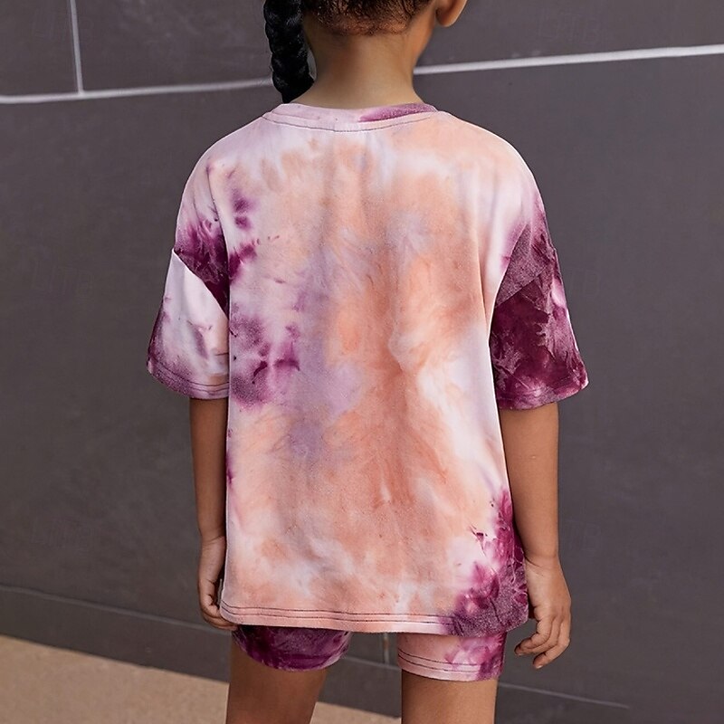 2 Piese Copii Fete Cravată Crewneck Tricou și Pantaloni scurți A stabilit Manșon scurt Modă În aer liber 4 ani + Vară Mov 2025 - $13.99 –P5