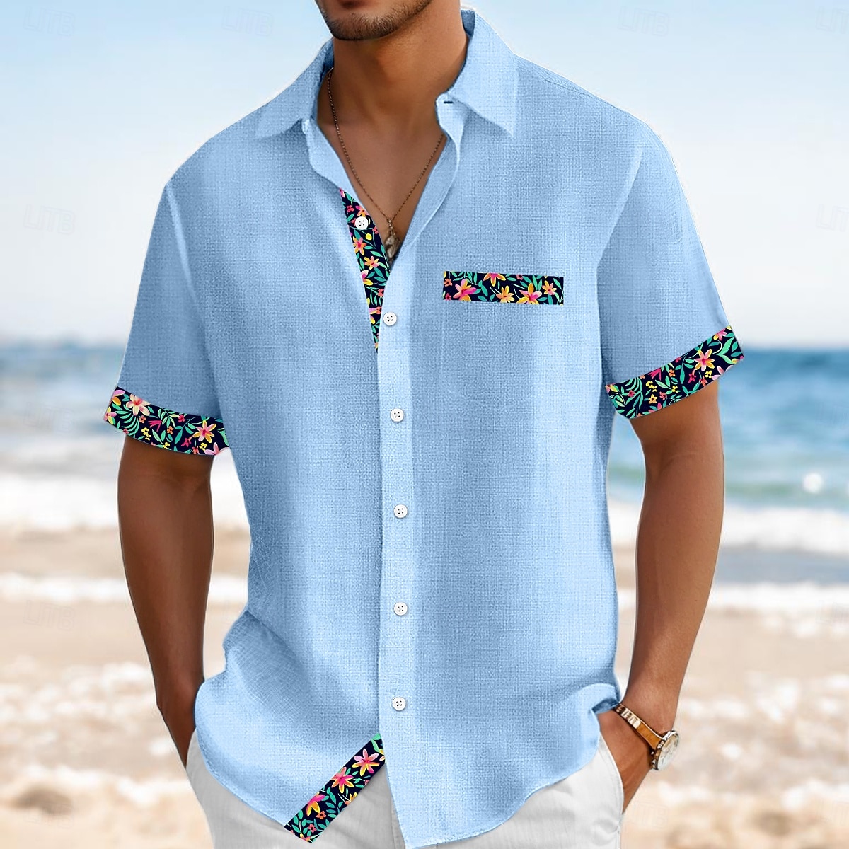 Voor heren Overhemd Linnen overhemd Zomer overhemd Strand Kleding Overhemd met knopen Effen Kleur Vakantie Curise Zwart Blozend Roze Groen Licht Blauw Korte mouw Kraag Zomer Lente zomer Kleding 2025 - $25.99 –P5