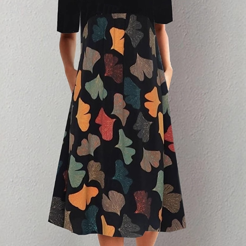 Femmes Robe Midi Robe Imprimée Classique Extérieur Vacances Sortir Coupe régulière Fleur Manche Courte Col ras du cou Noir Été de 2025 ? $23.99 –P3