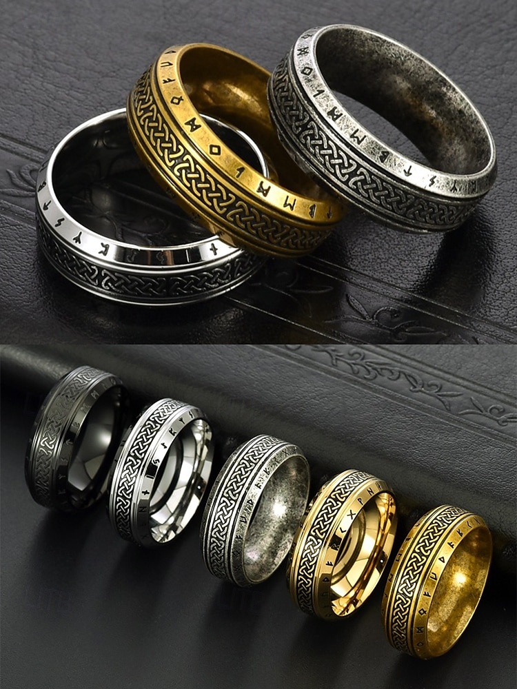 Men's Viking Stainless Steel Ring with Nordic Runes and Celtic Knot Design, Vintage Norse Style Band for Bikers and Cosplay 2026 - $9.99 –P6