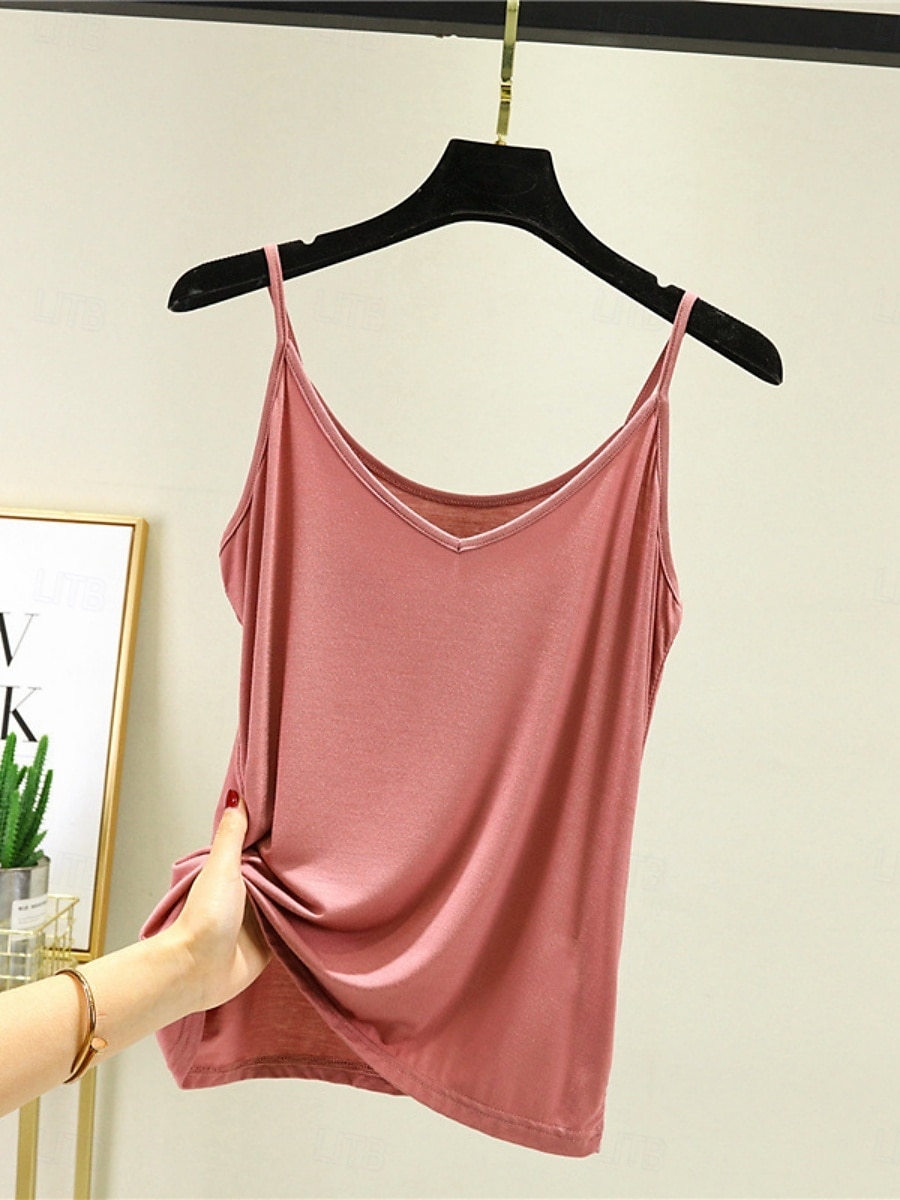 Women's Camisole Tank Top Solid Color Daily Sleeveless Crew Neck Regular Tops Daily Backless Light Blue Iron Gray Denim Blue Matcha green Black Summer 2025 - Kč349 –P13