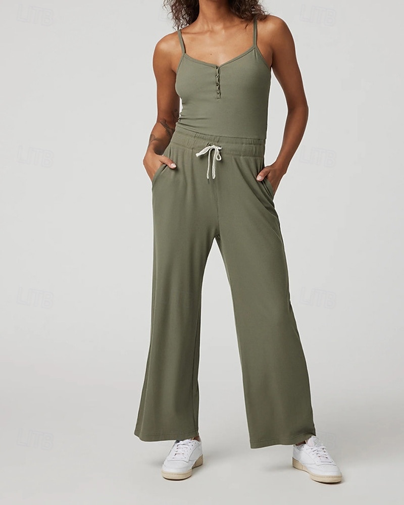 Dam Yogajumpsuit Onesie Ficka Henley Yoga Kondition Pilates Vida byxor med linne Svart Grön sporter Sportkläder Microelastisk 2025 - $39.99 –P4