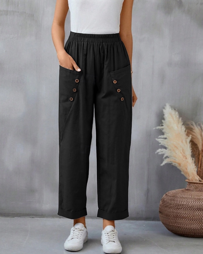 Per donna Pantaloni in cotone e lino Pantaloni Eleganti Moda Streetwear Lunghezza intera Naturale Semplice Tasca Elastico in vita Comodo Confortevole Uscire Weekend Cammello Nero Rosa Blu Estate del 2025 a $24.99 –P7