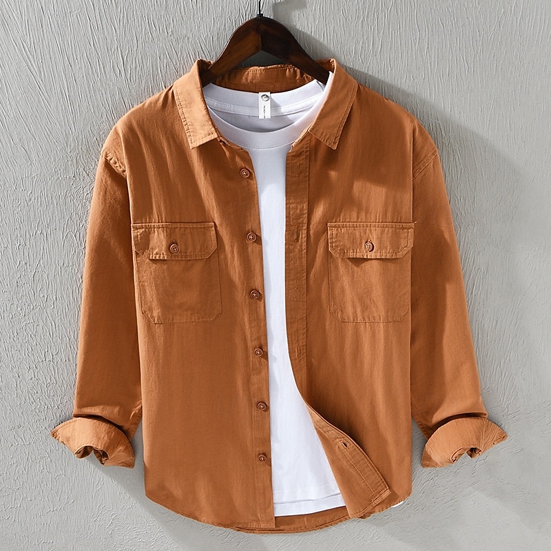 Per uomo Camicia Camicia di lino Camicia casual Camicia con Bottoni Camicia di cotone Semplice Vacanza Camicia hawaiana Nero Bianco Arancione Marrone Manica Lunga Bavero Primavera Autunno del 2025 a $36.99 –P5