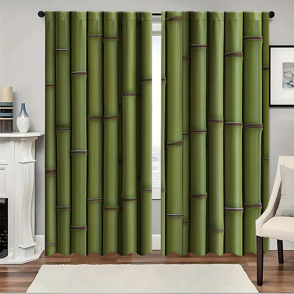 Set de 2 perdele cu model de bambus verde, potrivite pentru studiu, bucătărie, living, dormitor, genți pentru stâlpi, accesorii pentru dormitor, decorare cameră și decorare casă, perdele de tavan 2026 - $32.99 –P3