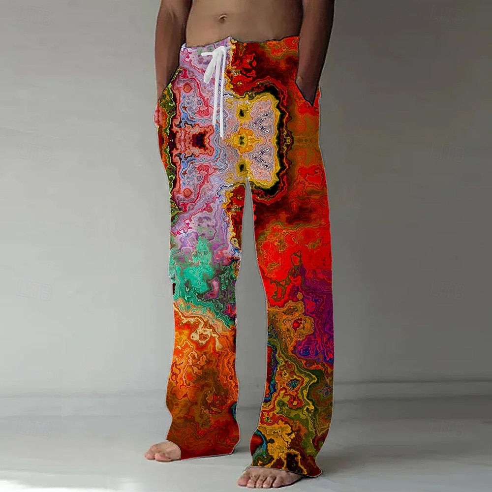 Men's Marble Abstract Liquid Art Trousers Baggy Pants Casual Pants Mid Waist Casual Outdoor Vacation Side Pockets Wide Leg Elastic Drawstring Waist Summer Spring 3D Print Red Blue Purple 2025 - HUF 10249 –P3