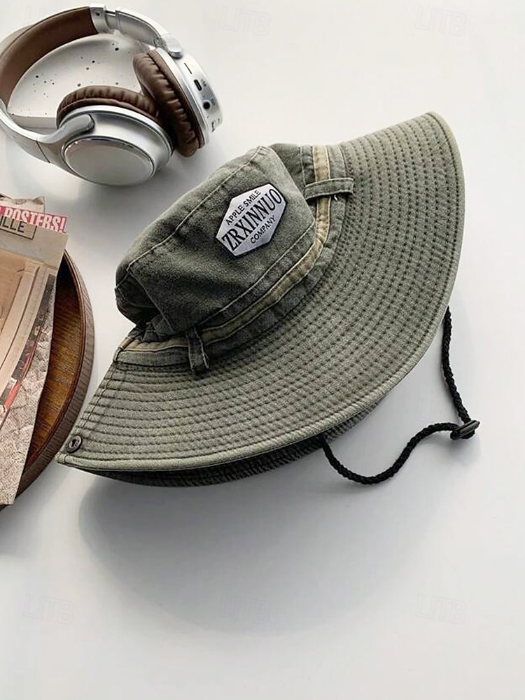 Chapeau de pêche d'extérieur pour homme avec mentonnière réglable, tissu en toile de coton, bord large enroulable classique, adapté aux activités estivales, à la randonnée et aux voyages de 2025 ? $14.99 –P3