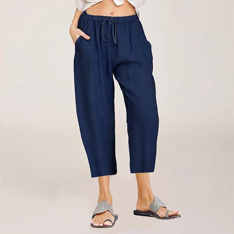 Per donna Pantaloni in cotone e lino Pantaloni capri Pantaloni Eleganti Streetwear Casual Lunghezza al polpaccio Naturale Semplice Tasca Design con Coulisse Elastica Comodo All'aperto All'aperto del 2025 a $24.99 –P12