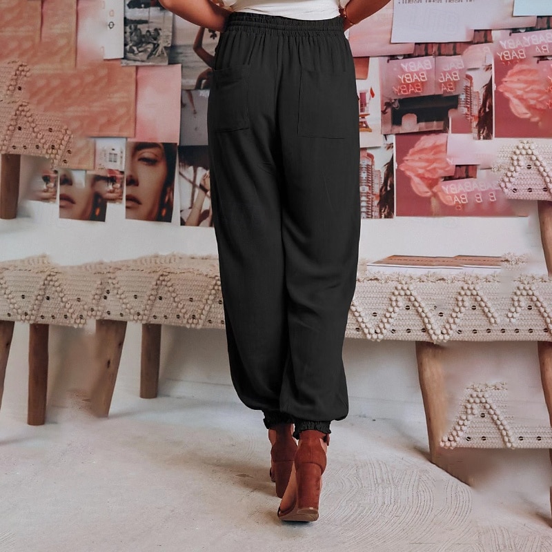 Femmes Slacks Pantalons Occasionnel Longueur complète Naturel Uni Avec Poches Conception à cordon élastique Confortable Extérieur Fête Décontracté Quotidien Week-end Vin Noir Vert Claire Vert Véronèse de 2025 ? $18.99 –P13